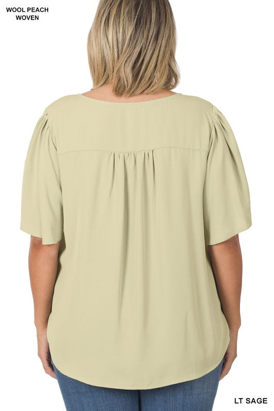 Plus Size Waterfall Sleeve V-Neck Blouse