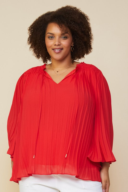Plus Size Pleated Smocked Detail Top