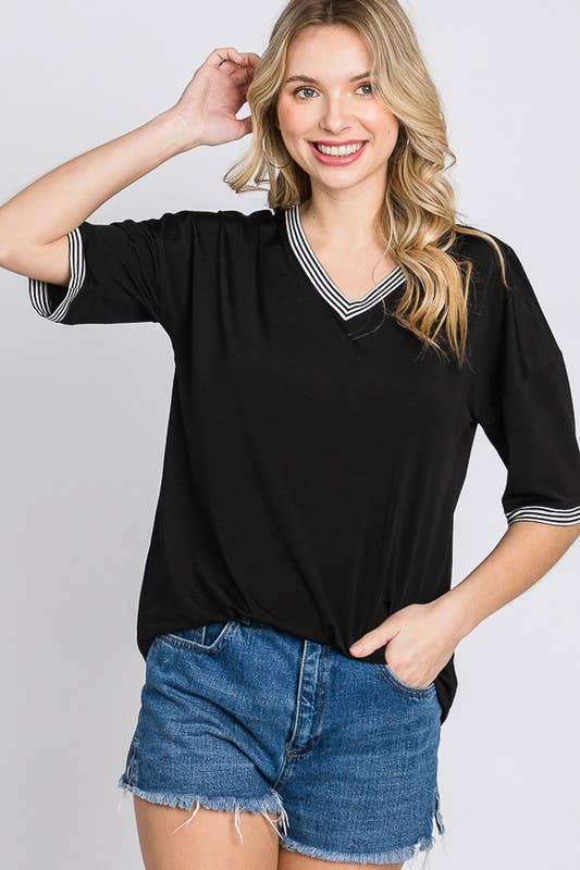 Solid Bulgari Top with Stripe & Stitch