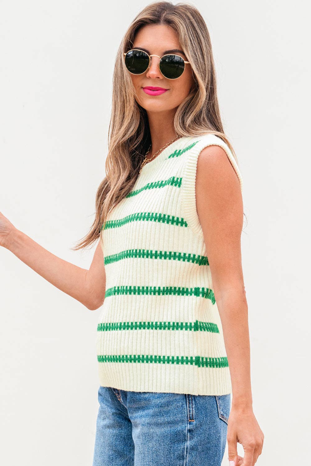Ivey Striped Round Neck Casual Sweater Vest