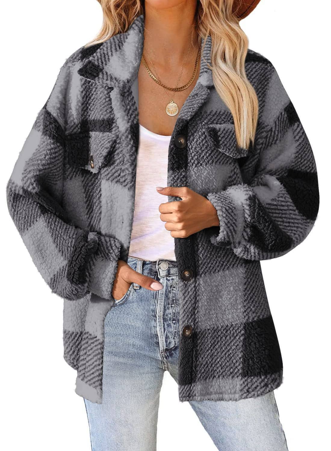 Plaid Sherpa Shacket Jacket
