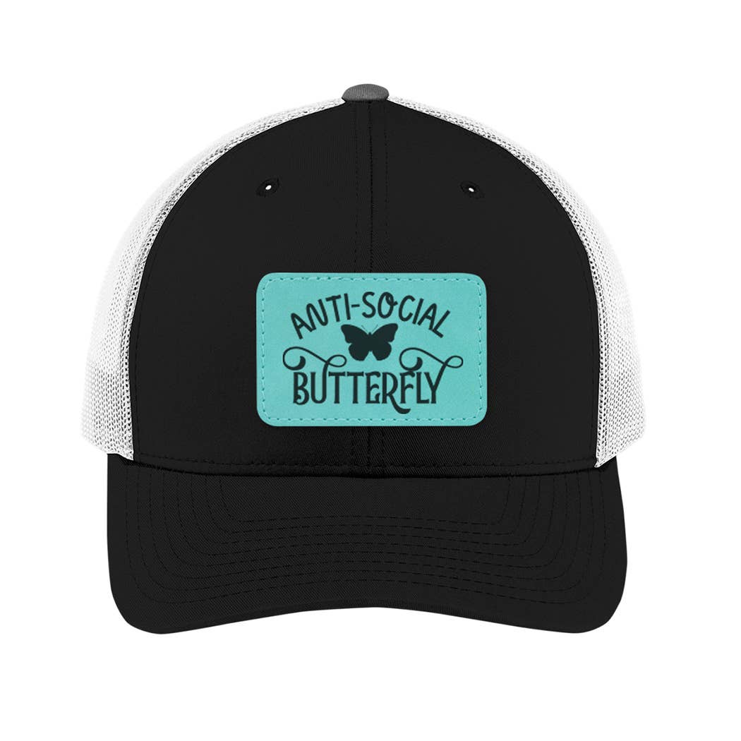 Anti-Social Butterfly Leatherette Patch Engraved Trucker Hat