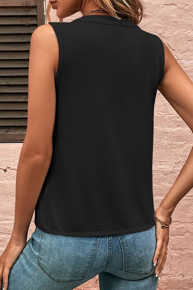 Plain Smocked Sleeveless Top (Black)