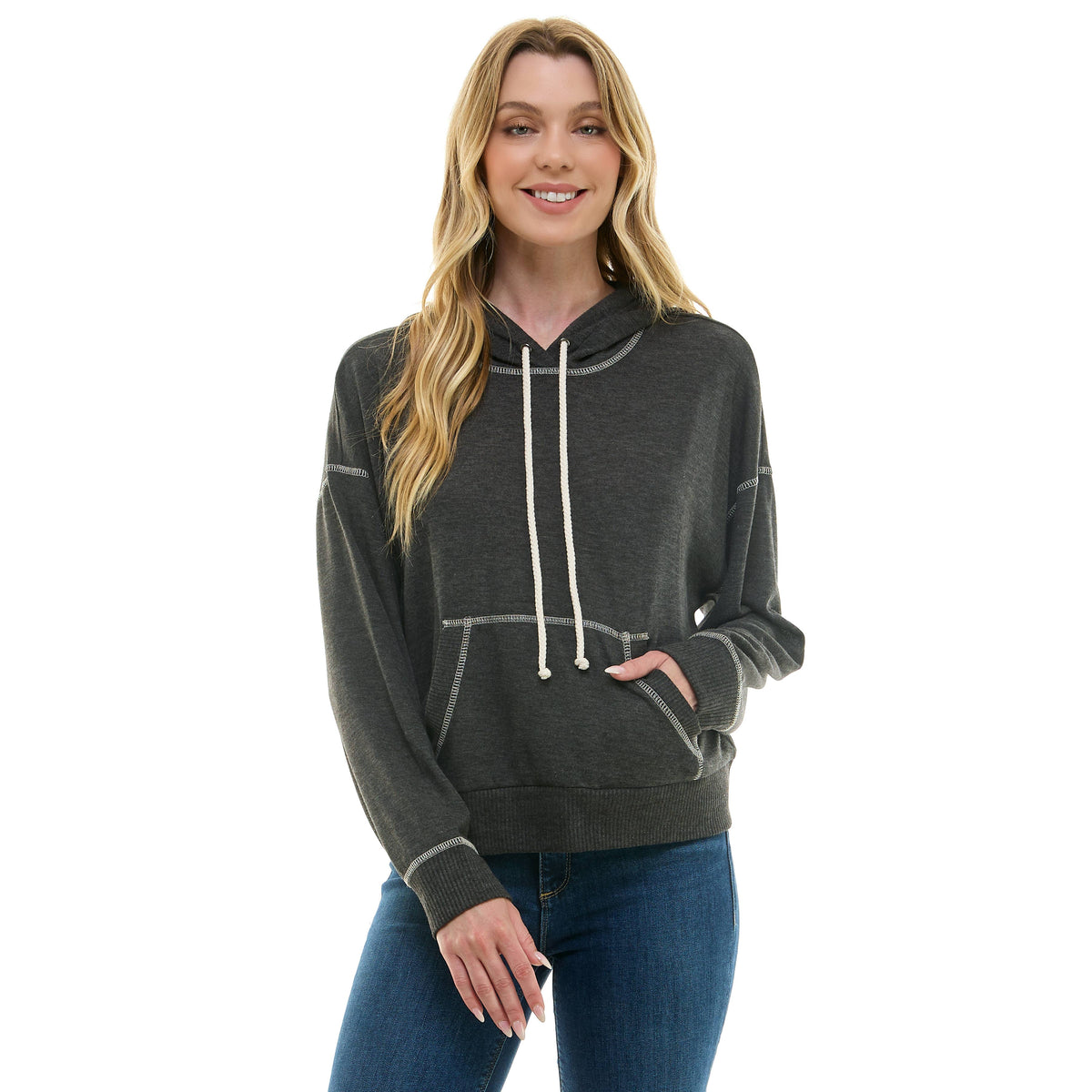 Urban Cozy Cuffed Hoodie Cropped Pullover
