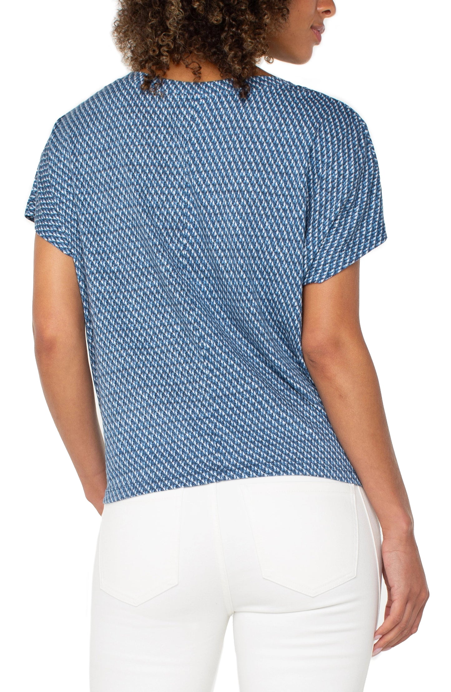 Liverpool Crew Neck Knit Top with Front Twist Detail (Blue Multi Mcro)