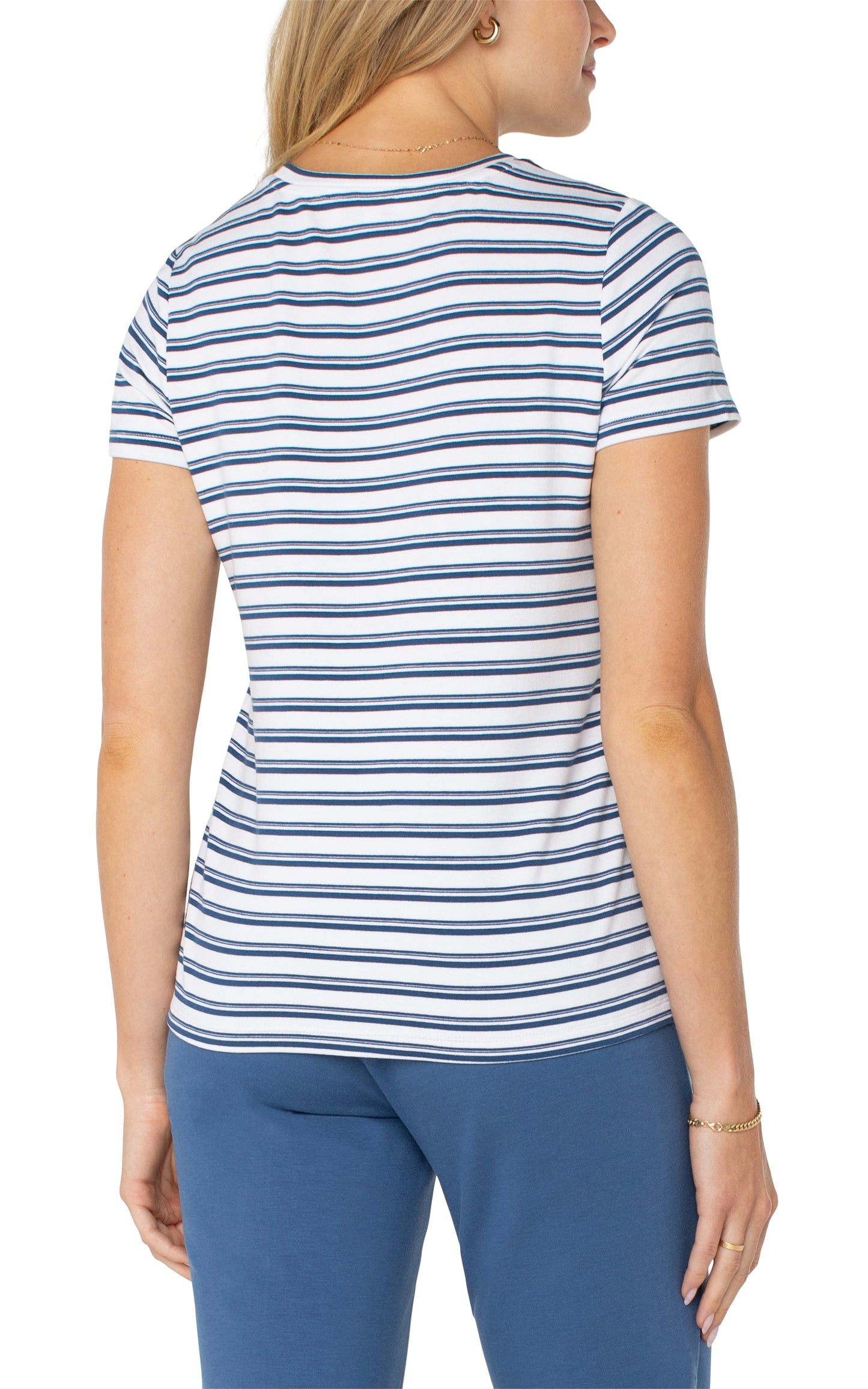 Liverpool Short Sleeve Crew Neck Knit Tee (White/Indigo Dusk Variegated Stripe)