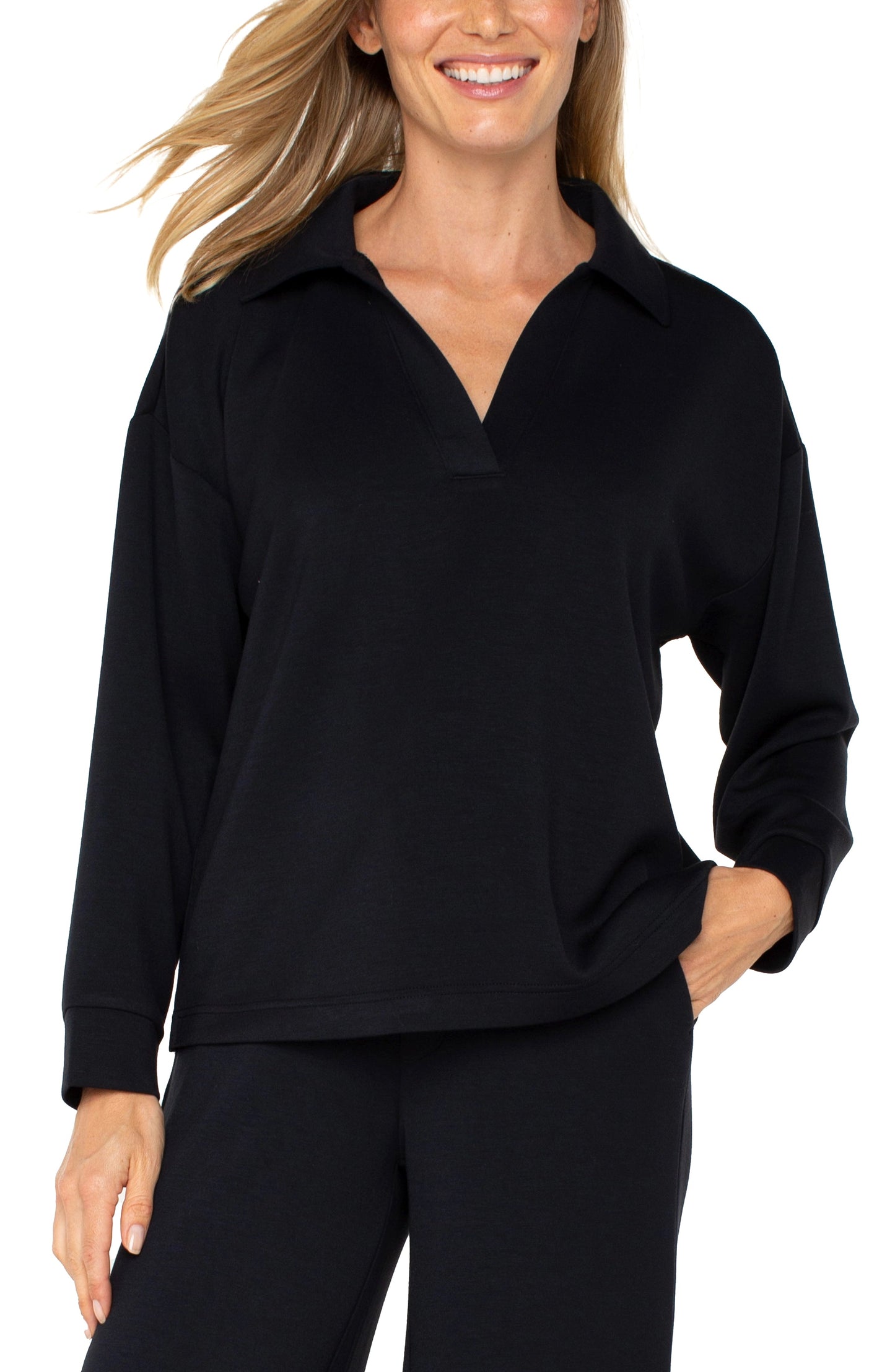 Liverpool V-neck Popover with Collar (Black)