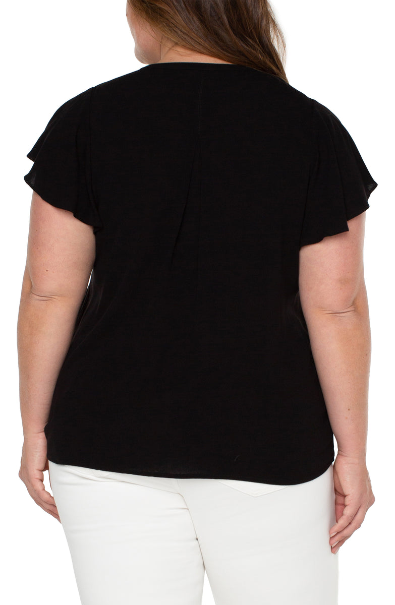 Liverpool Flutter Sleeve Popover Blouse with Pin Tuck (solid)