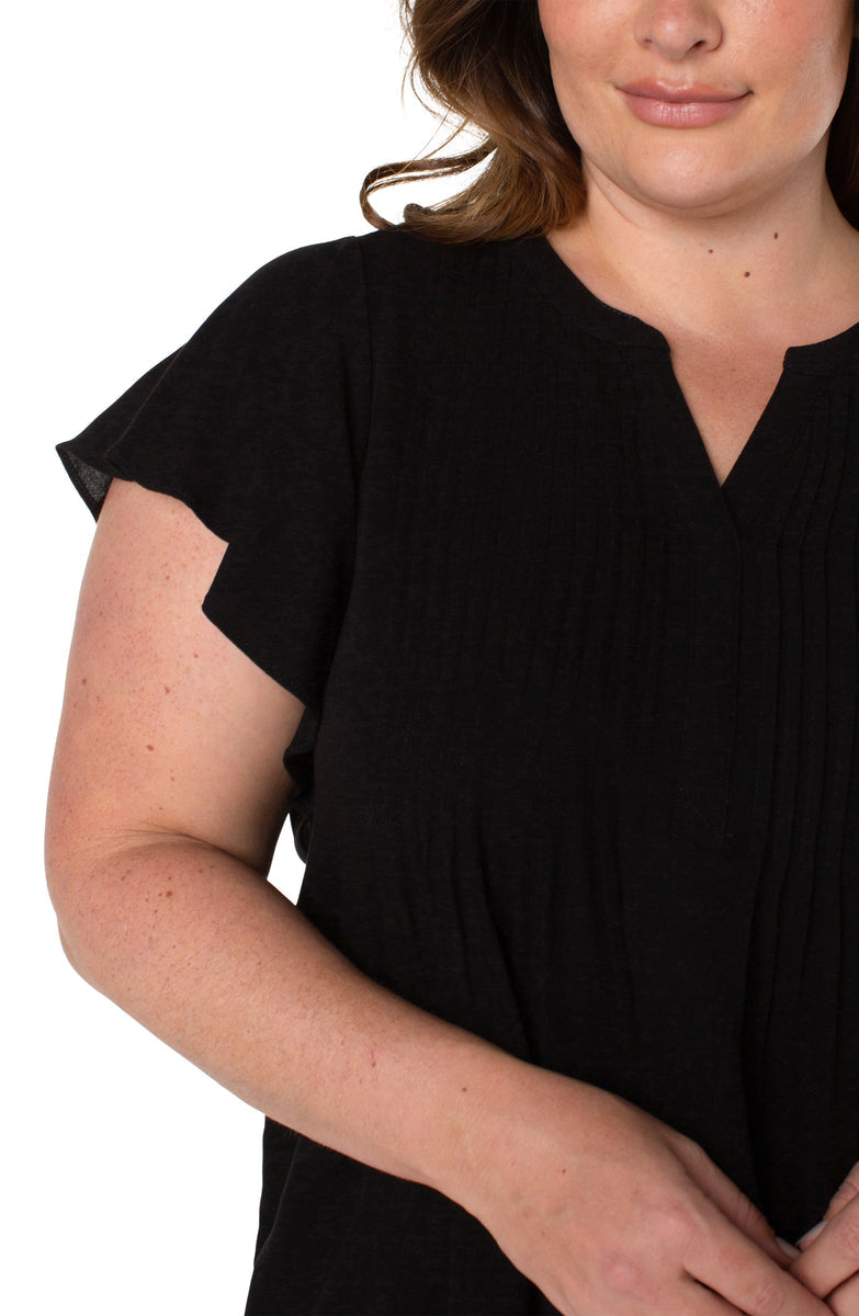 Liverpool Flutter Sleeve Popover Blouse with Pin Tuck (solid)