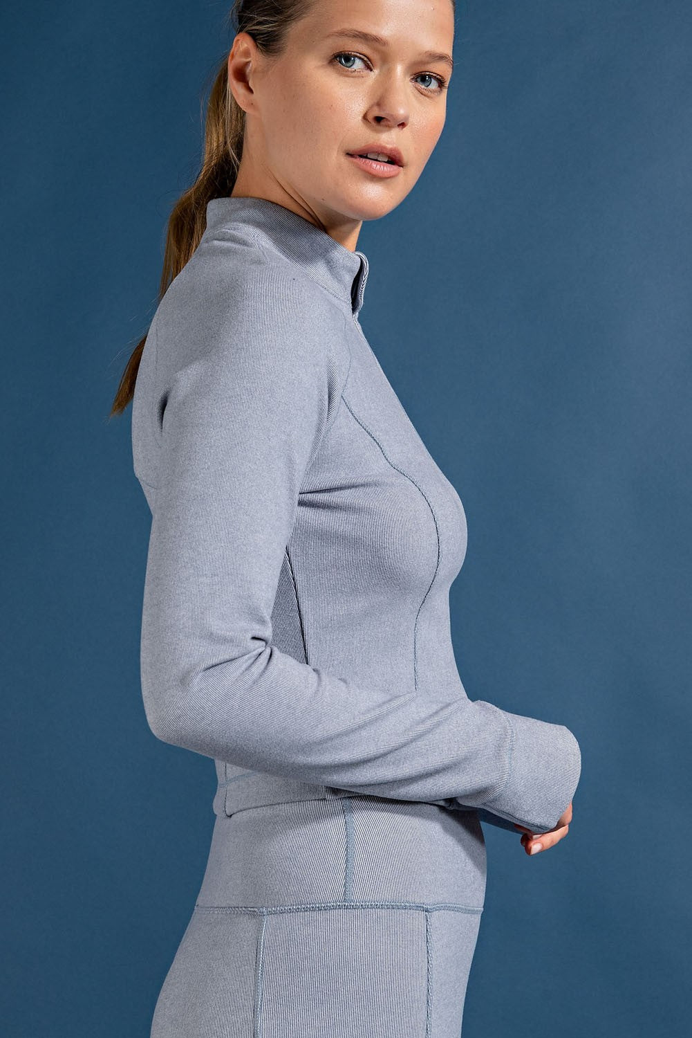 Rib Brushed Mock Neckline Long Sleeves