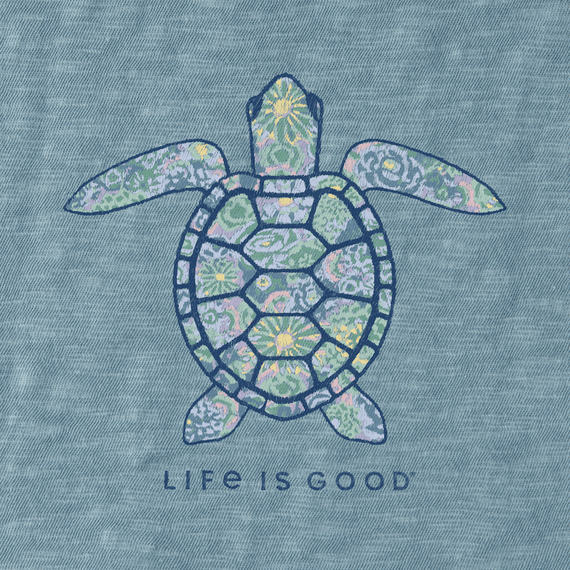 Life is Good Women's Joy Turtle Textured Slub Tank (Smoky Blue)