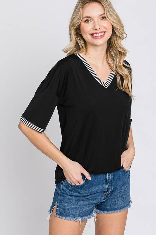 Solid Bulgari Top with Stripe & Stitch