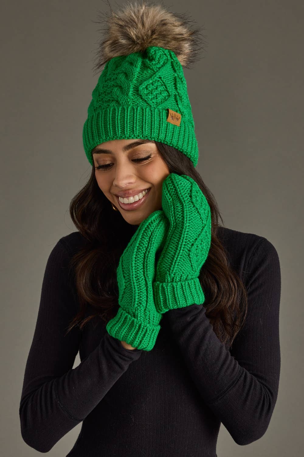 Bright Green Cable Knit Mittens