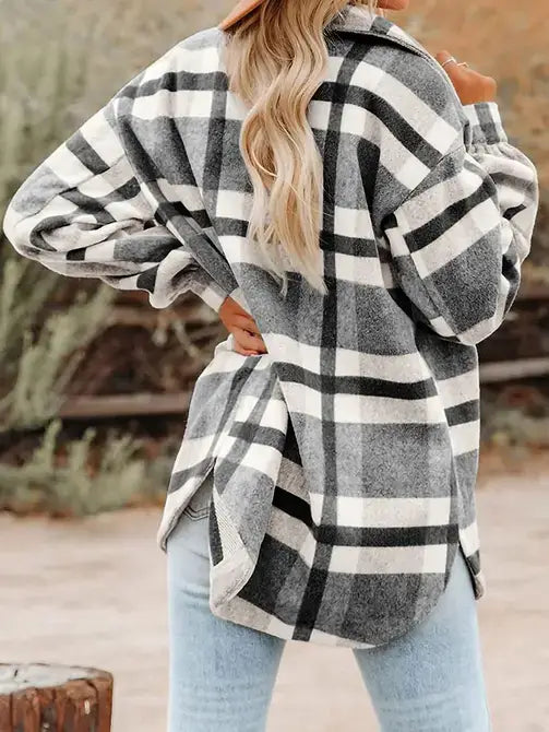 Green Plaid Button Flannel Shirt Jacket