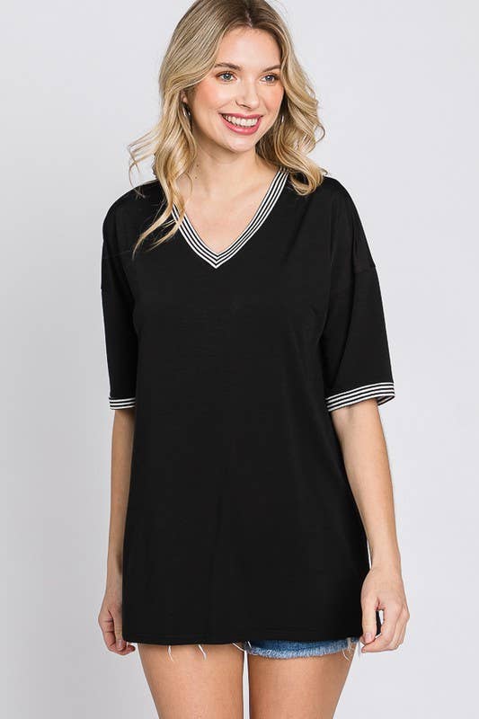 Solid Bulgari Top with Stripe & Stitch