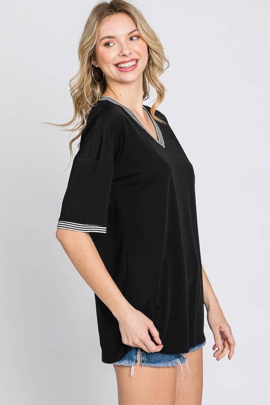 Solid Bulgari Top with Stripe & Stitch