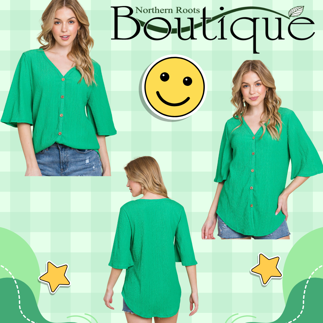 Crinkled Knit Button Up Top