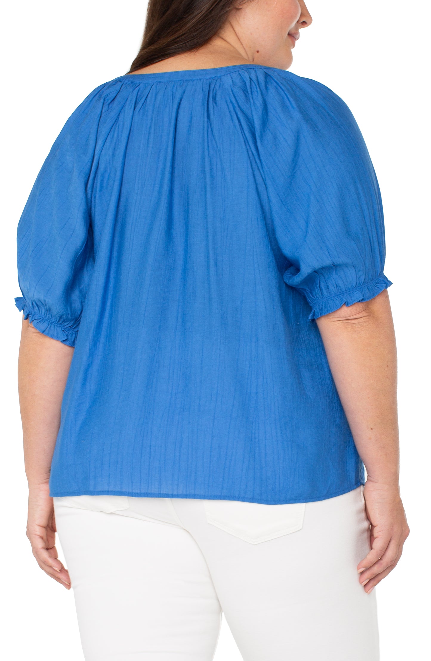 Liverpool Short Sleeve Half Placket Woven Blouse (Plus)(Cobalt)