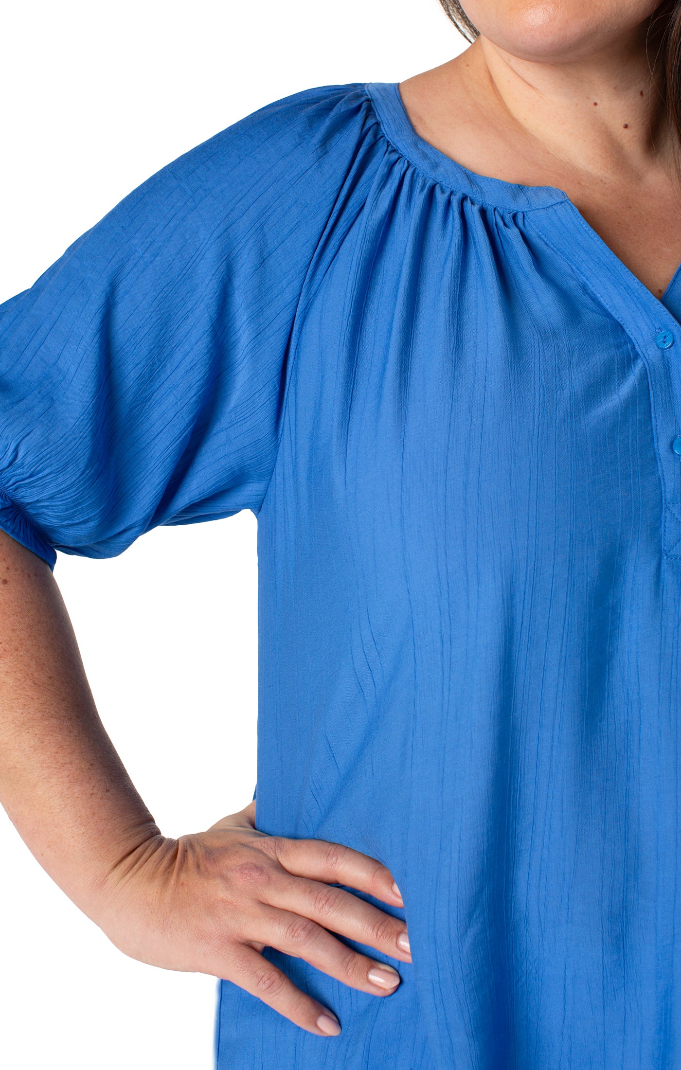 Liverpool Short Sleeve Half Placket Woven Blouse (Plus)(Cobalt)