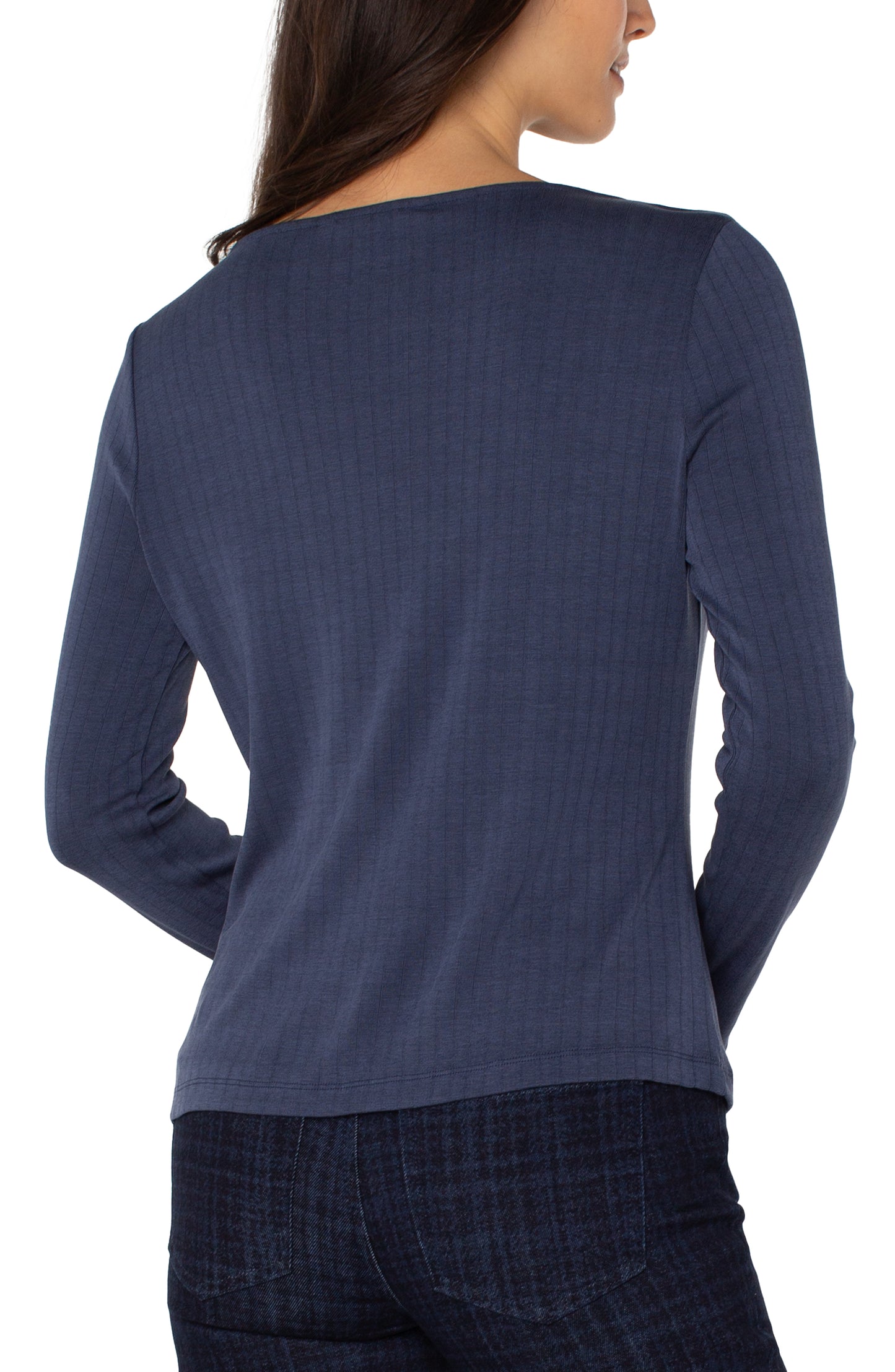 Liverpool Long Sleeve Boat Neck Knit Top (Washed Navy)