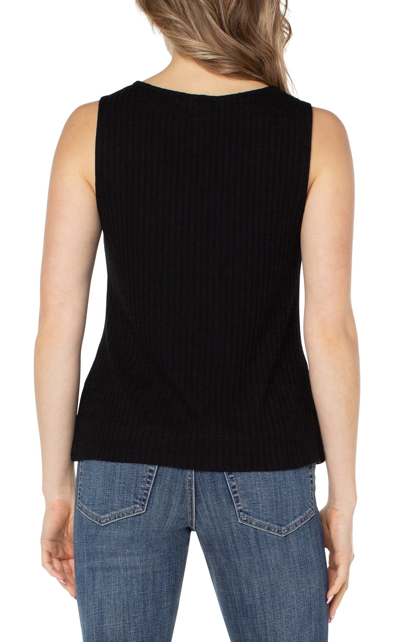 Liverpool Sleeveless Boat Neck Rib Knit Top (Black)
