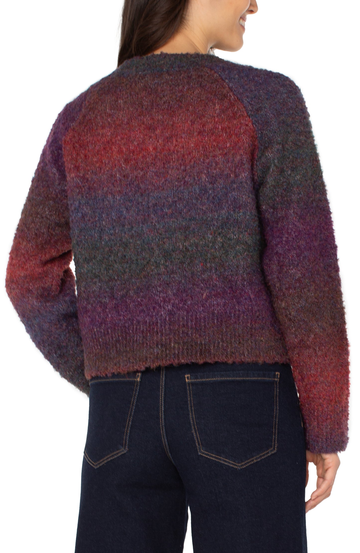 Liverpool Long Sleeve Raglan Button Front Cardigan Sweater (Berry Burgundy Ombre)