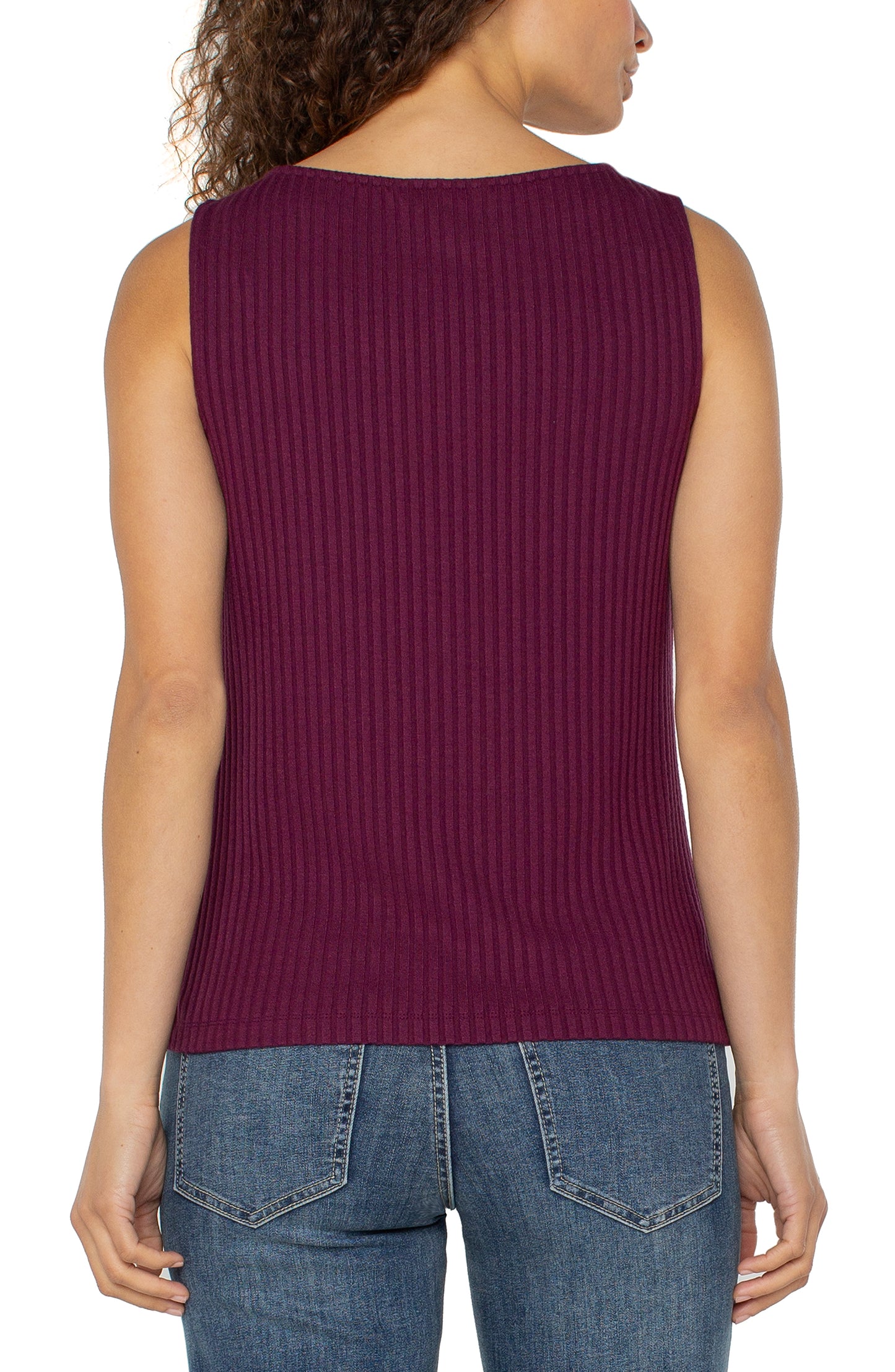 Liverpool Sleeveless Boat Neck Rib Knit Top (Wine Berry)