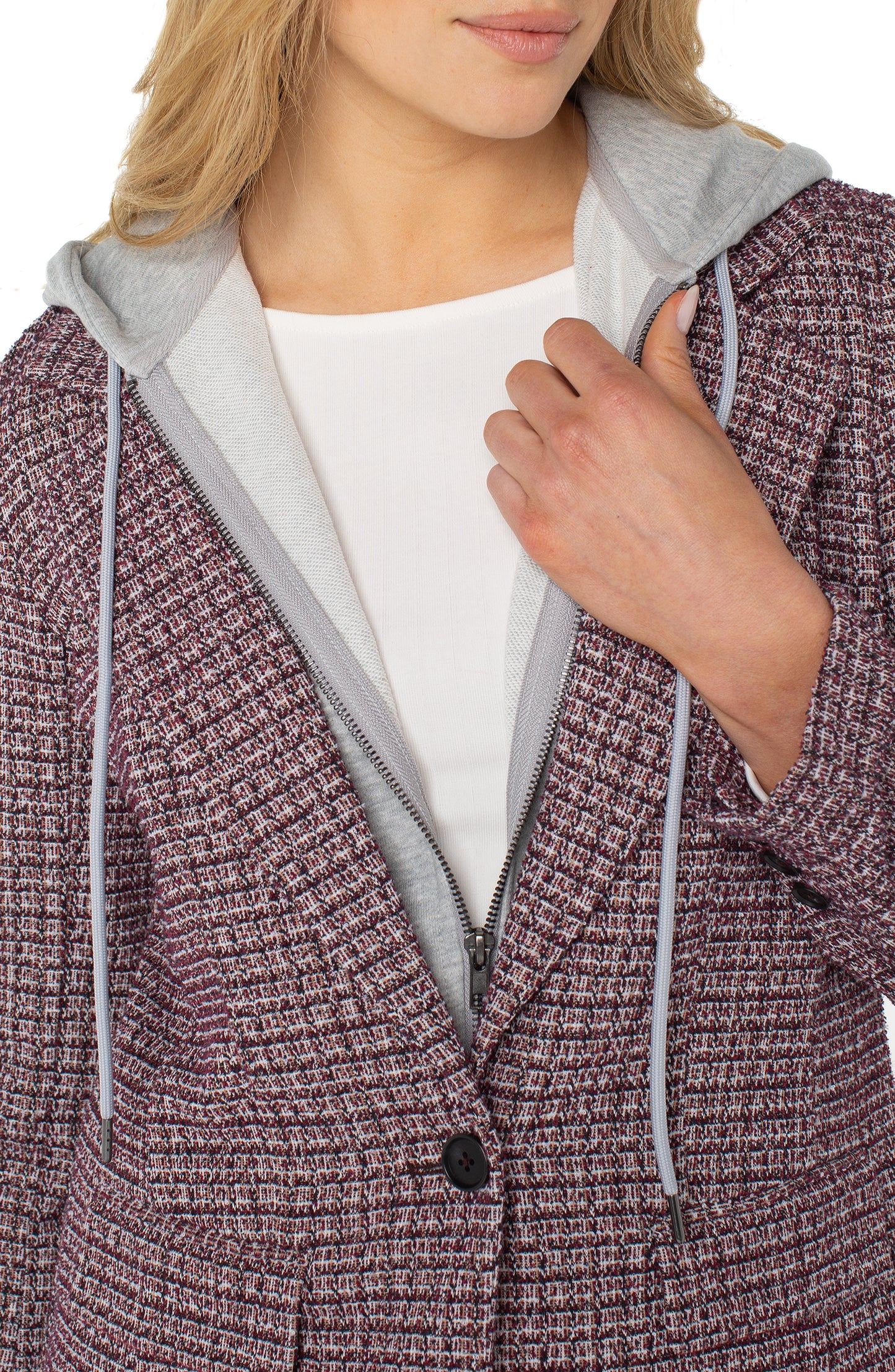 Liverpool Boyfriend Blazer with Removeable Hood (Wine Multi)