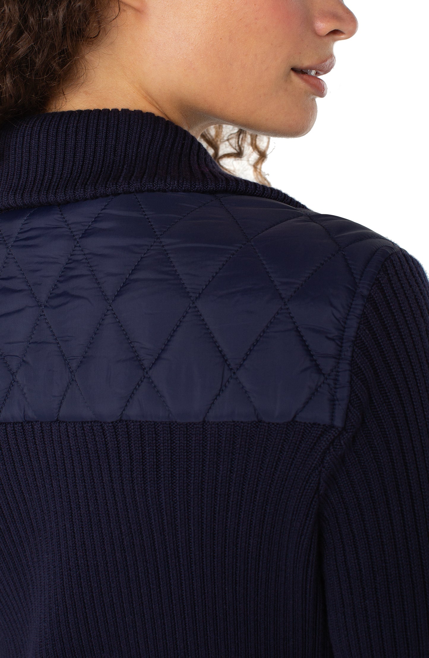 Liverpool Long Sleeve Zip Front Sweater/Woven Jacket (Sleek Navy)