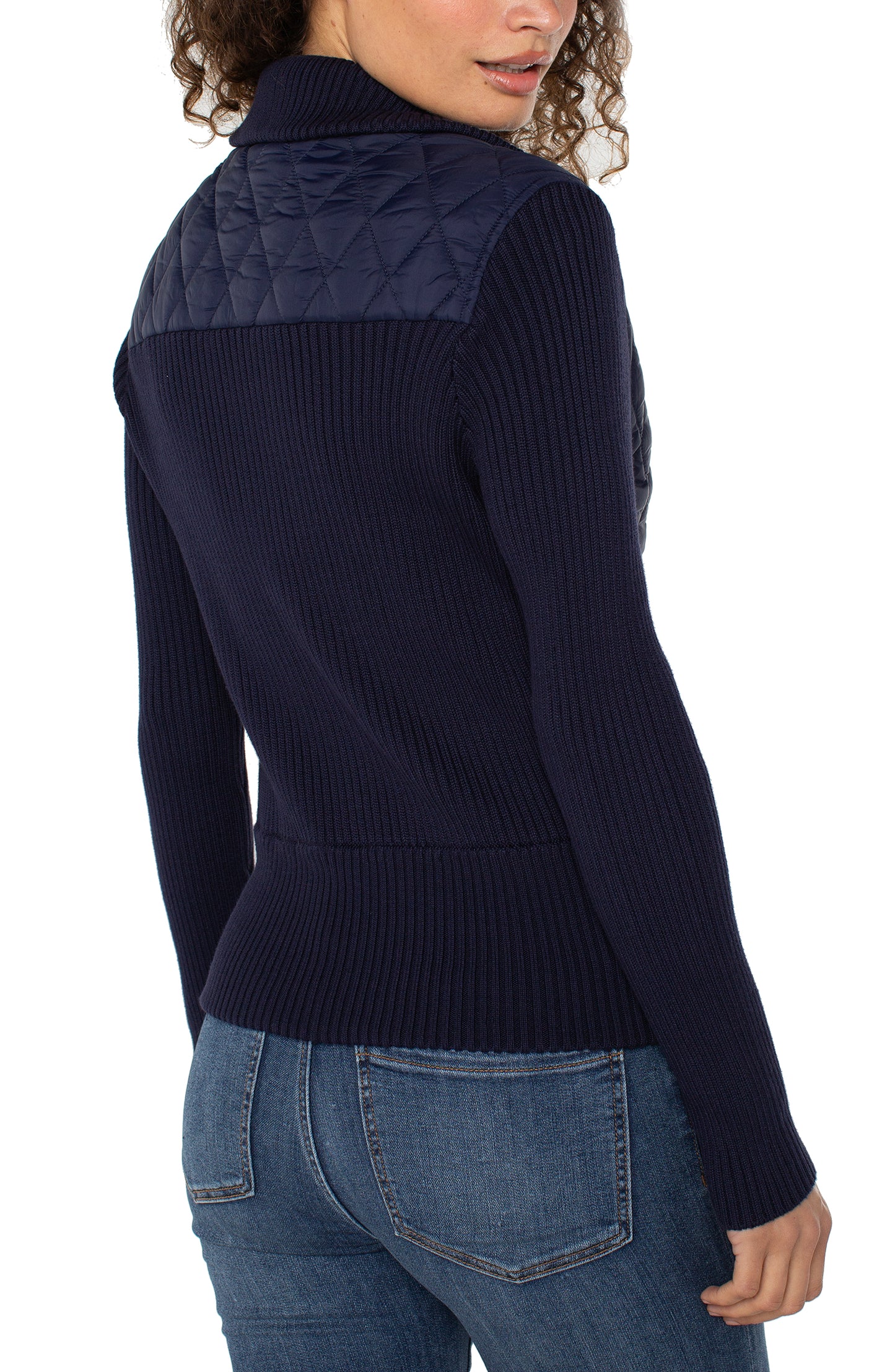 Liverpool Long Sleeve Zip Front Sweater/Woven Jacket (Sleek Navy)