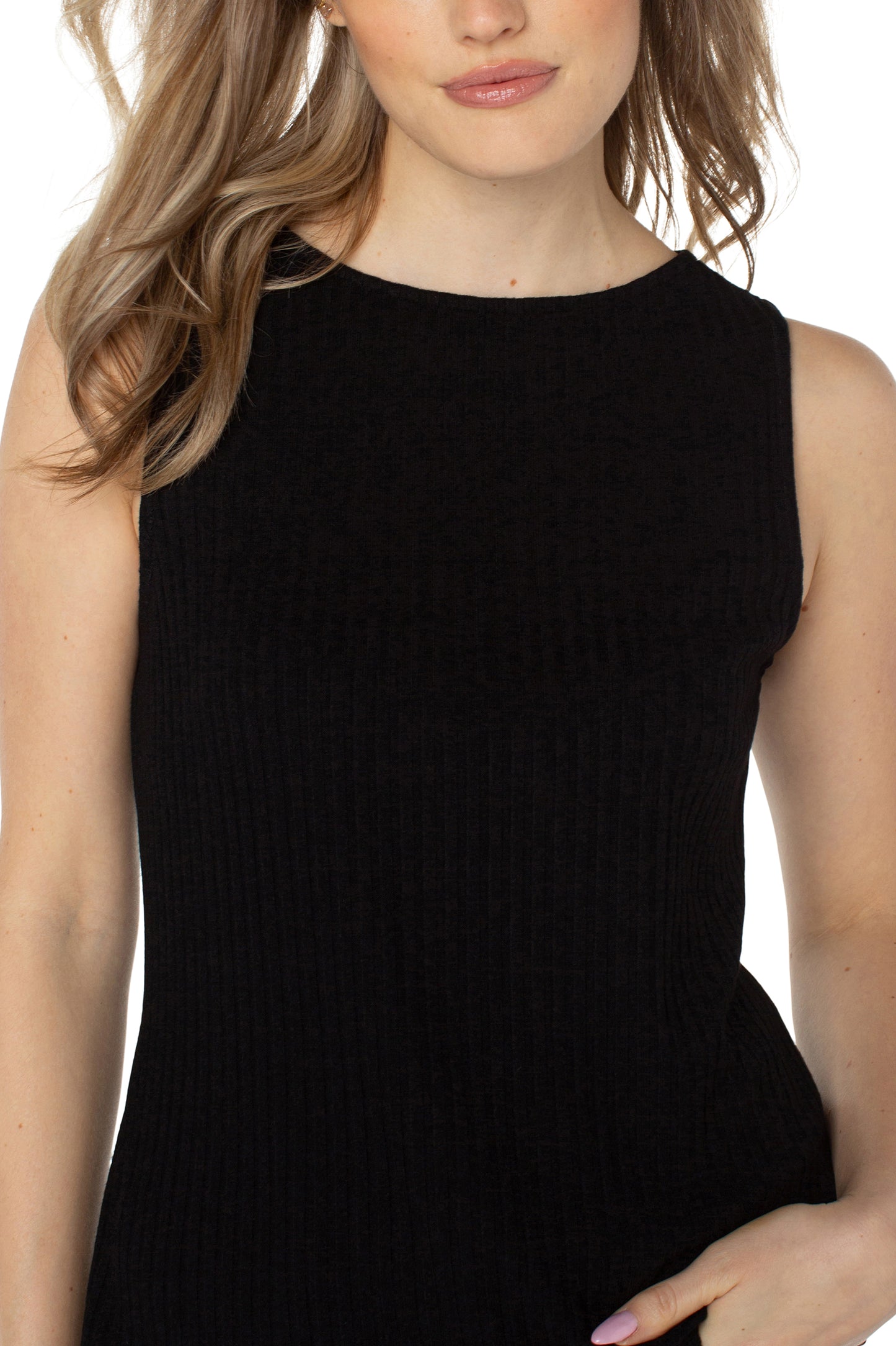 Liverpool Sleeveless Boat Neck Rib Knit Top (Black)