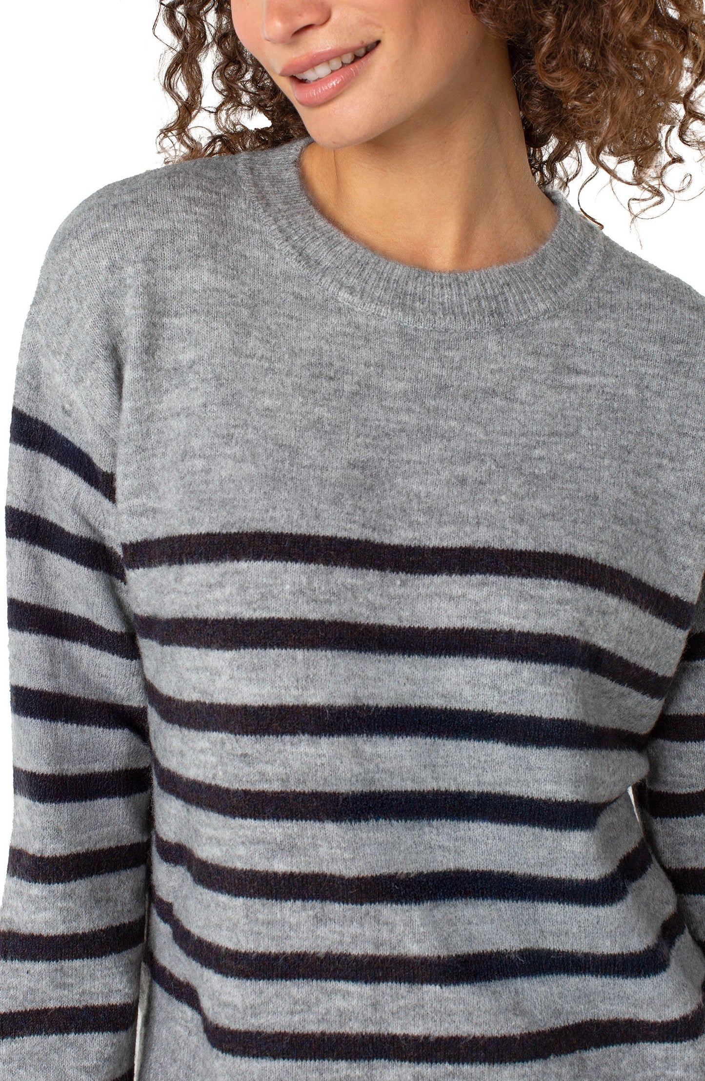 Liverpool Long Sleeve Crew Neck Dropped Shoulder Sweater (Light Grey Charcoal Stripe)