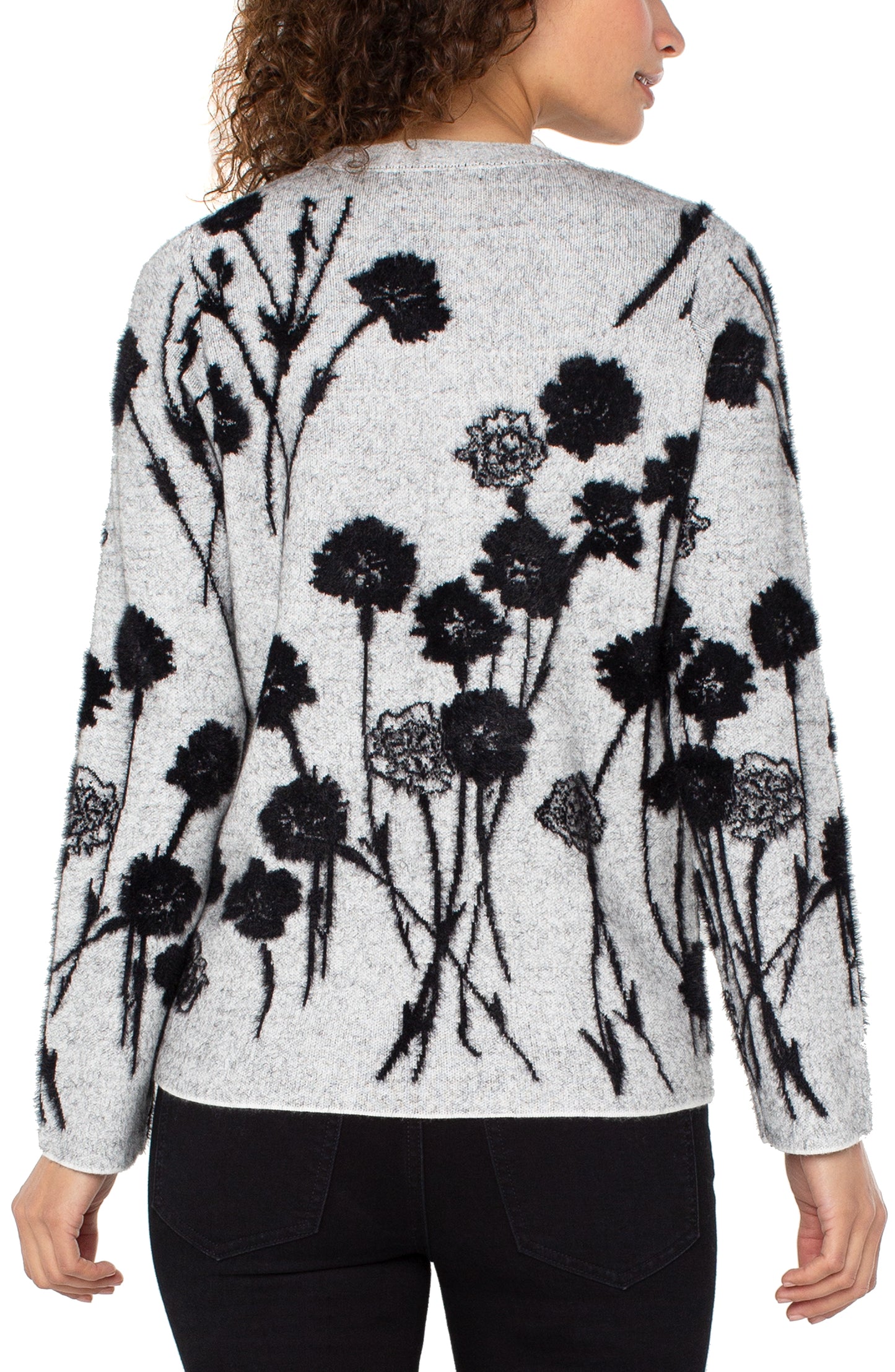 Liverpool Long Sleeve Crew Neck Sweater (Light Grey Black Floral)