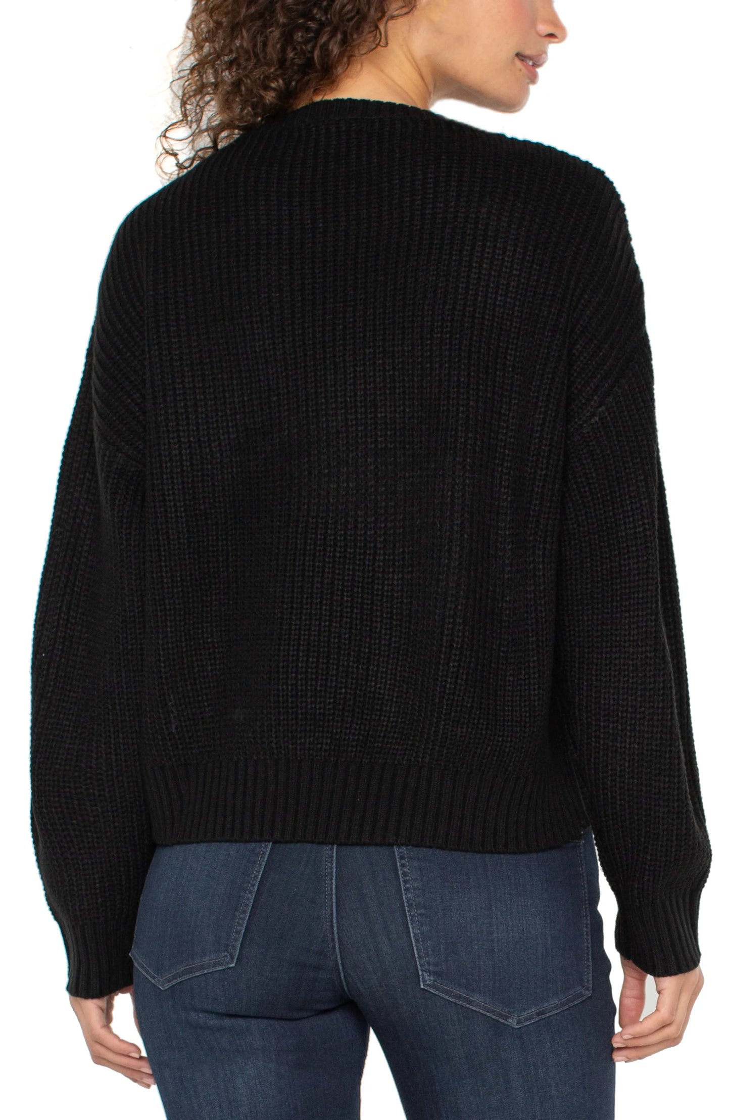 Liverpool Long Sleeve Mock Neck Sweater with Fringe (Black)