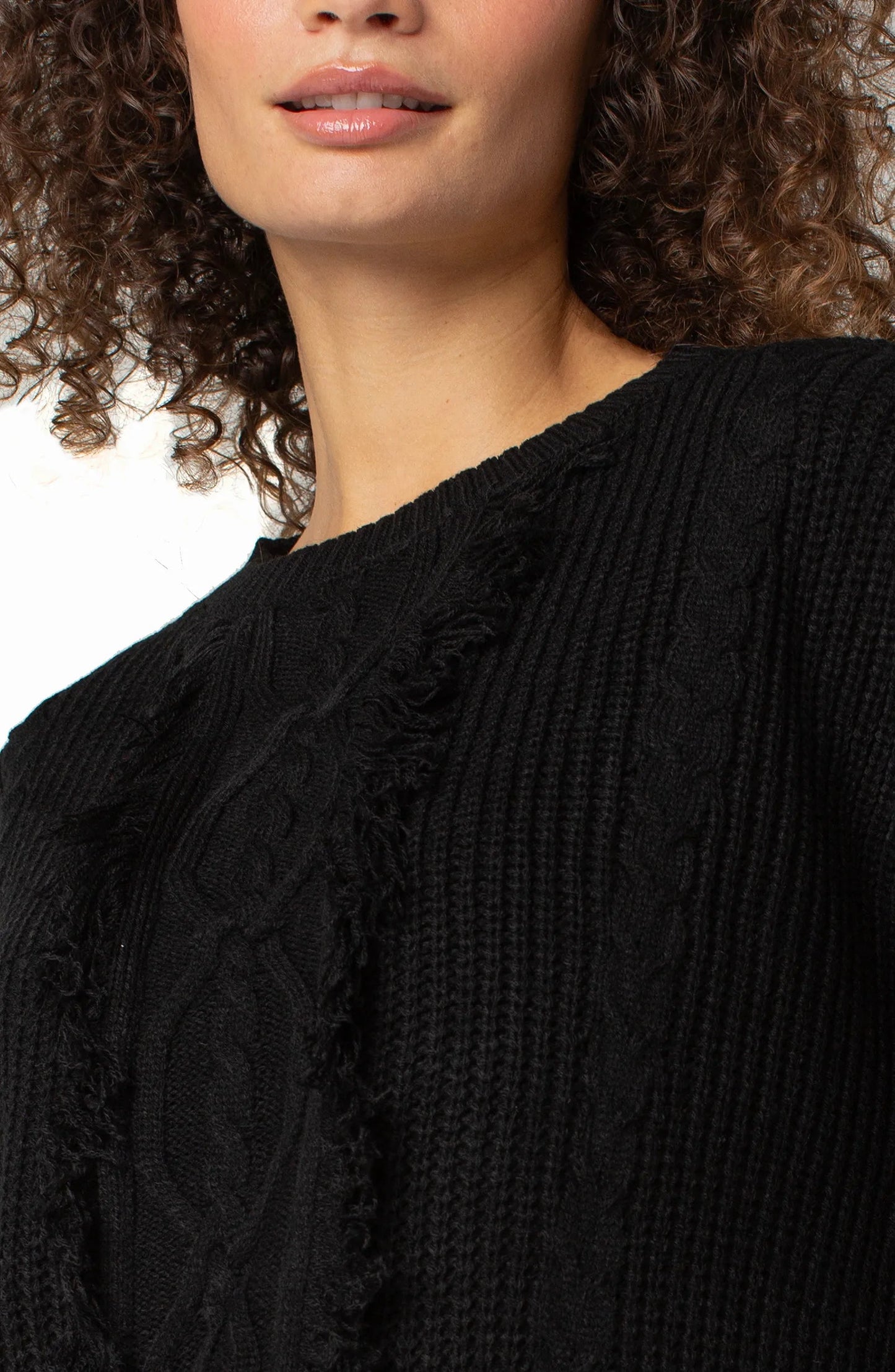 Liverpool Long Sleeve Mock Neck Sweater with Fringe (Black)