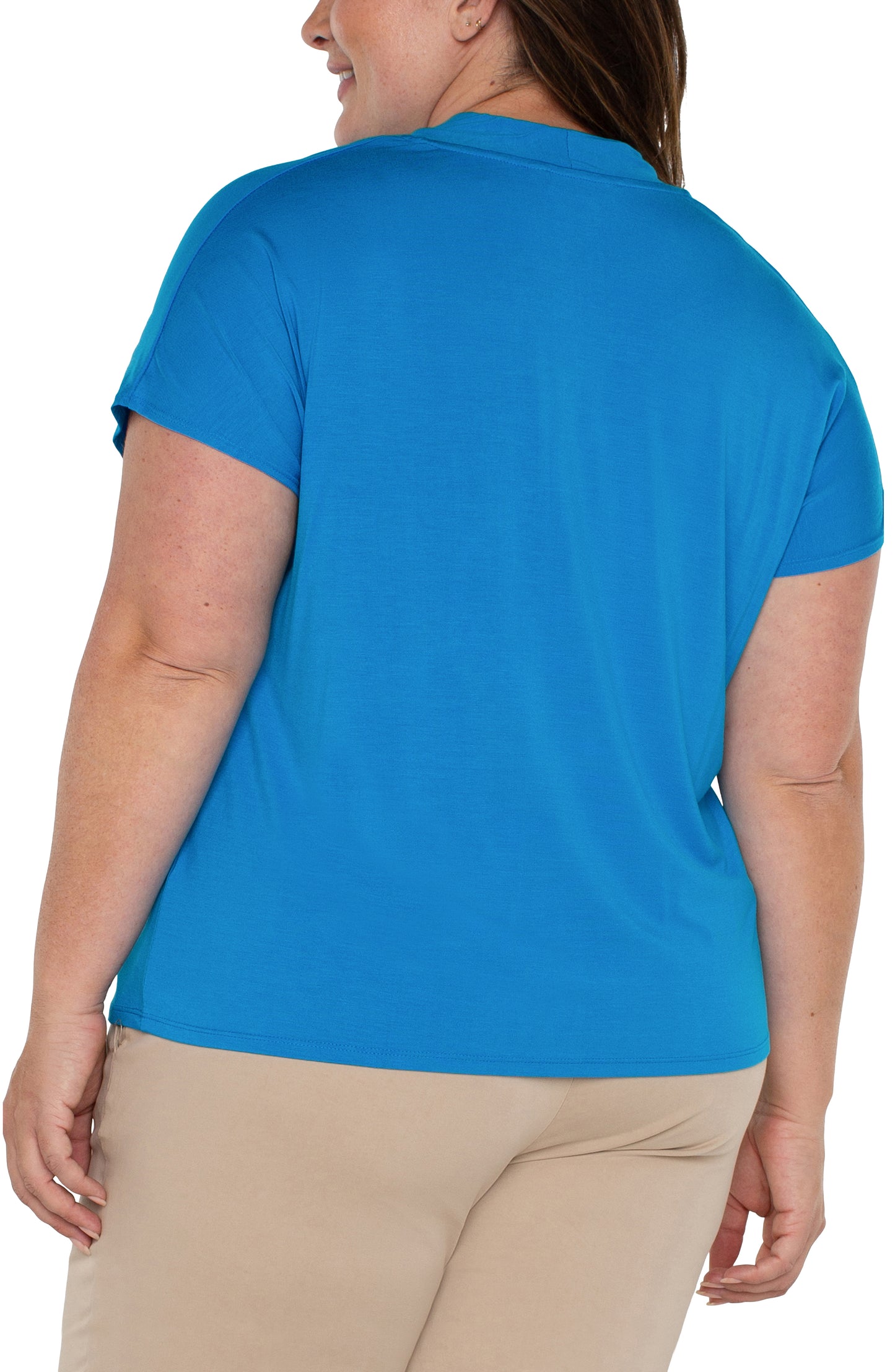 Liverpool Shawl Collar Short Sleeve Dolman Knit Top (diva blue)
