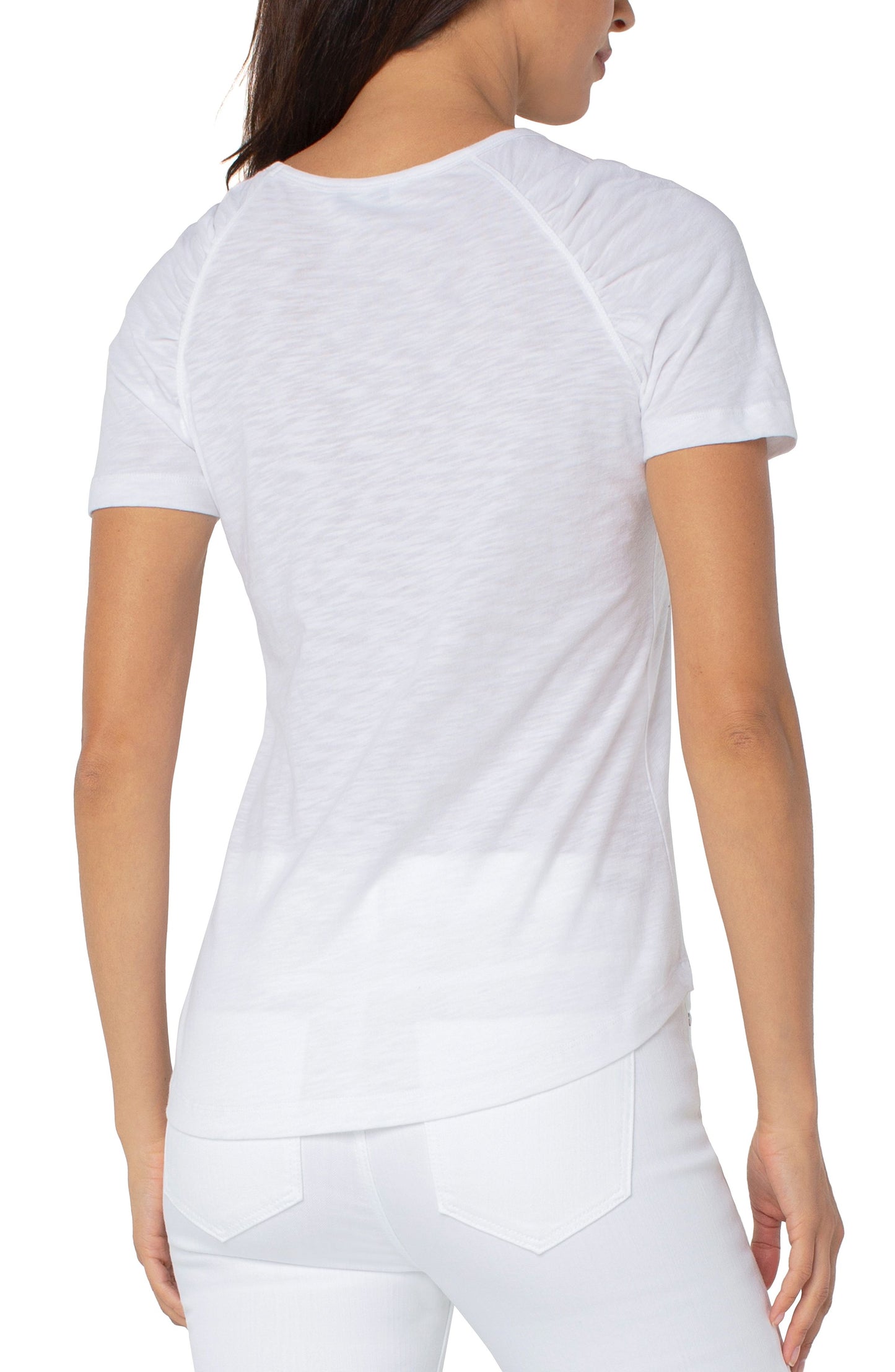 Liverpool Short Sleeve Shirred Raglan Slub Knit Tee (solid)