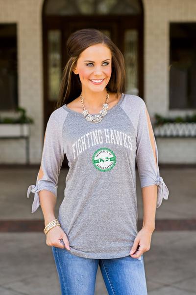 UND Fighting Hawks "Playing for Keeps" Tie Sleeve Raglan
