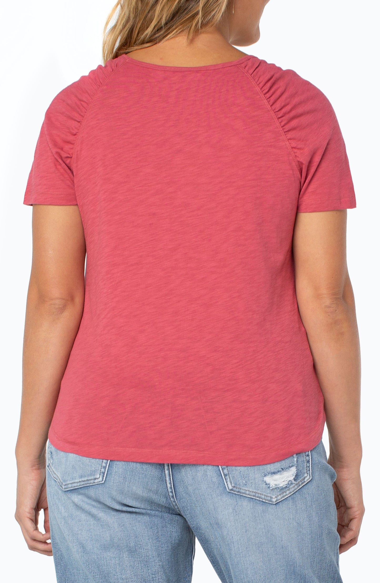 Liverpool Short Sleeve Shirred Raglan Slub Knit Tee (solid)