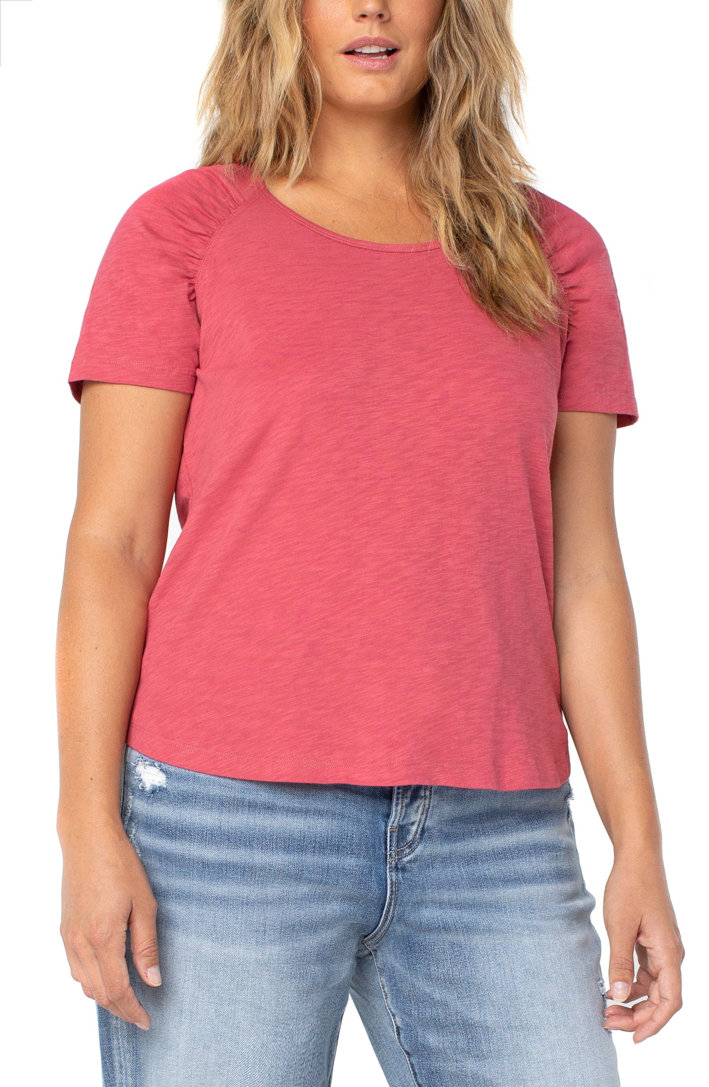 Liverpool Short Sleeve Shirred Raglan Slub Knit Tee (solid)