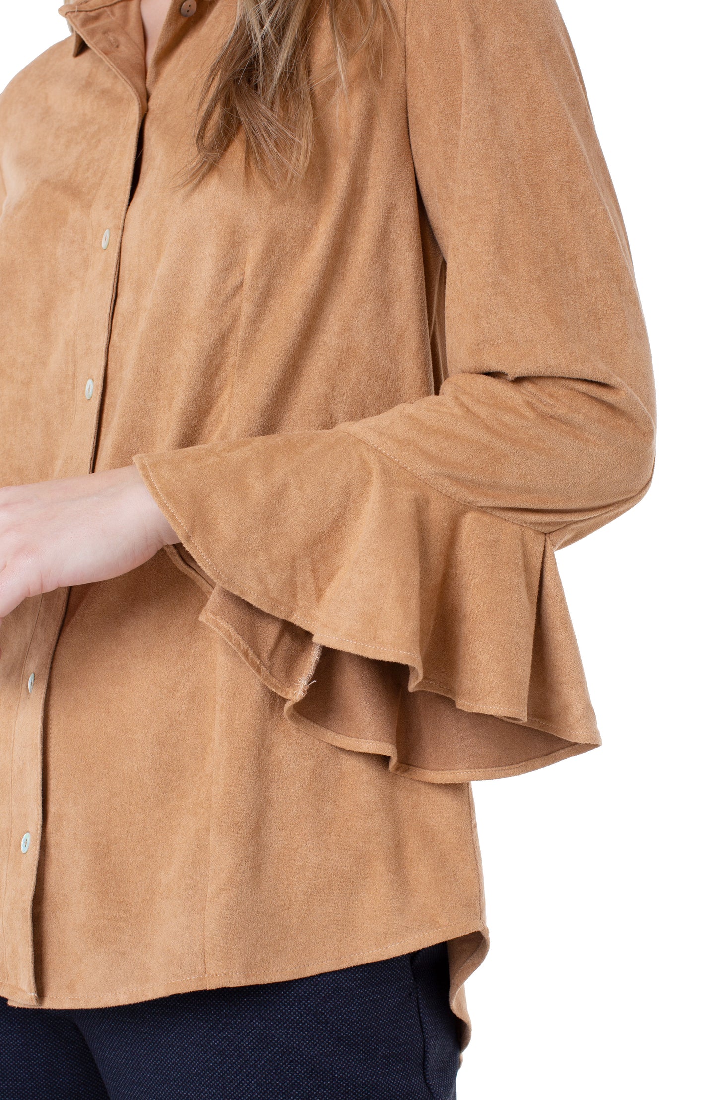 Liverpool Front Button Flounce Bell Sleeve Shirt
