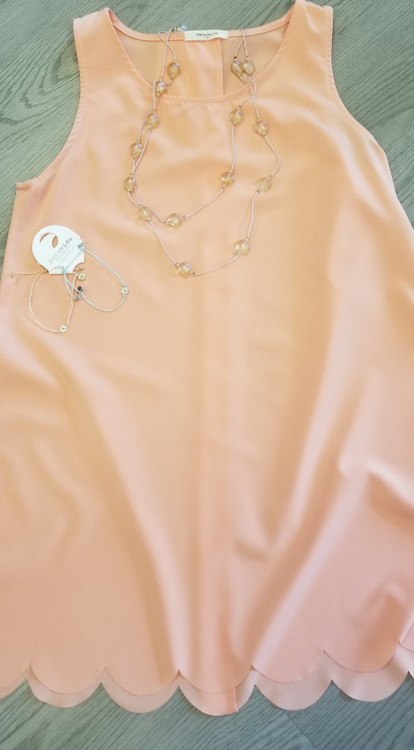 Scallop Laser Cut LayeRed Tank Top with Back Buttons