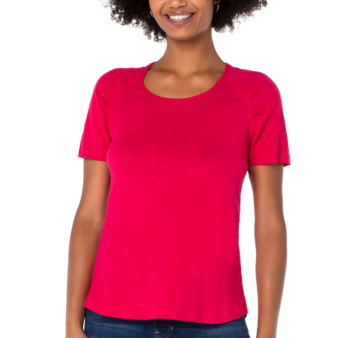 Liverpool Short Sleeve Shirred Raglan Slub Knit Tee (solid)