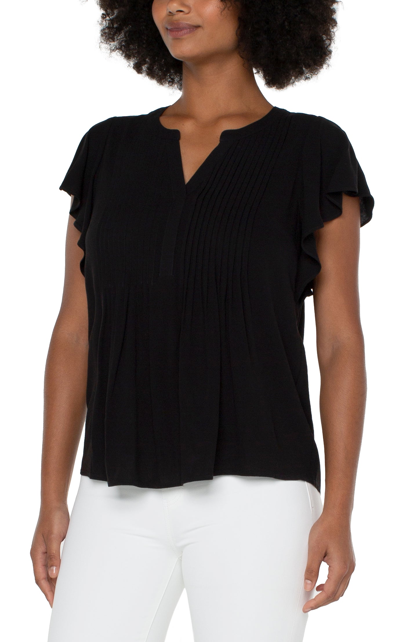 Liverpool Flutter Sleeve Popover Blouse with Pin Tuck (solid)