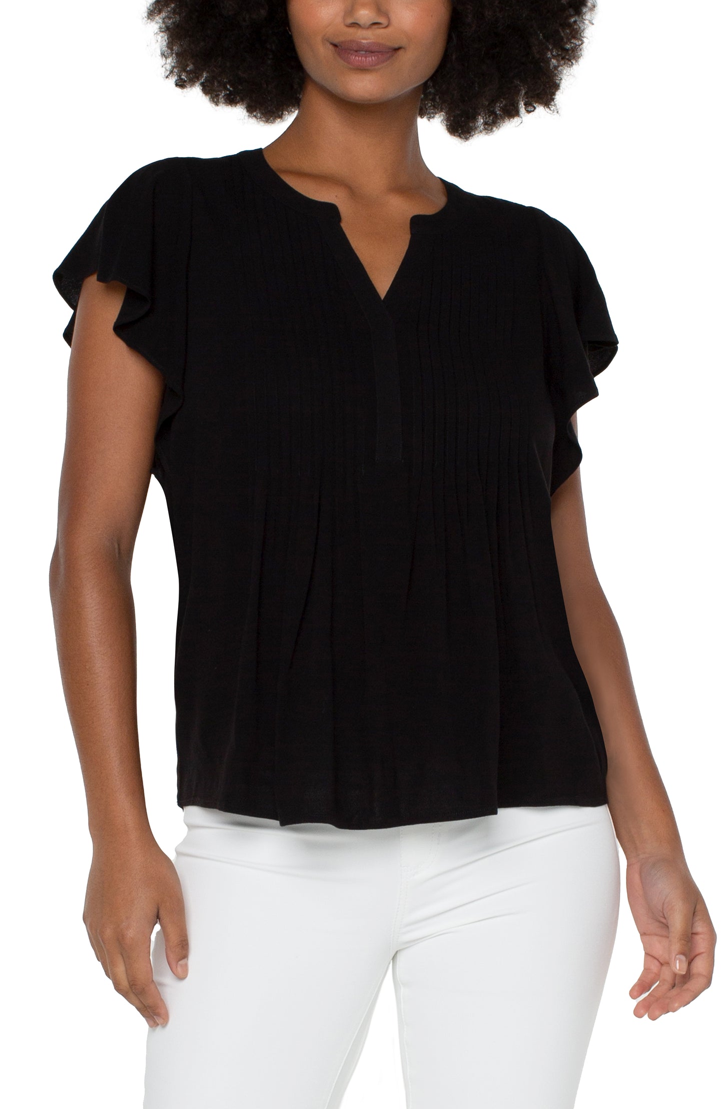 Liverpool Flutter Sleeve Popover Blouse with Pin Tuck (solid)