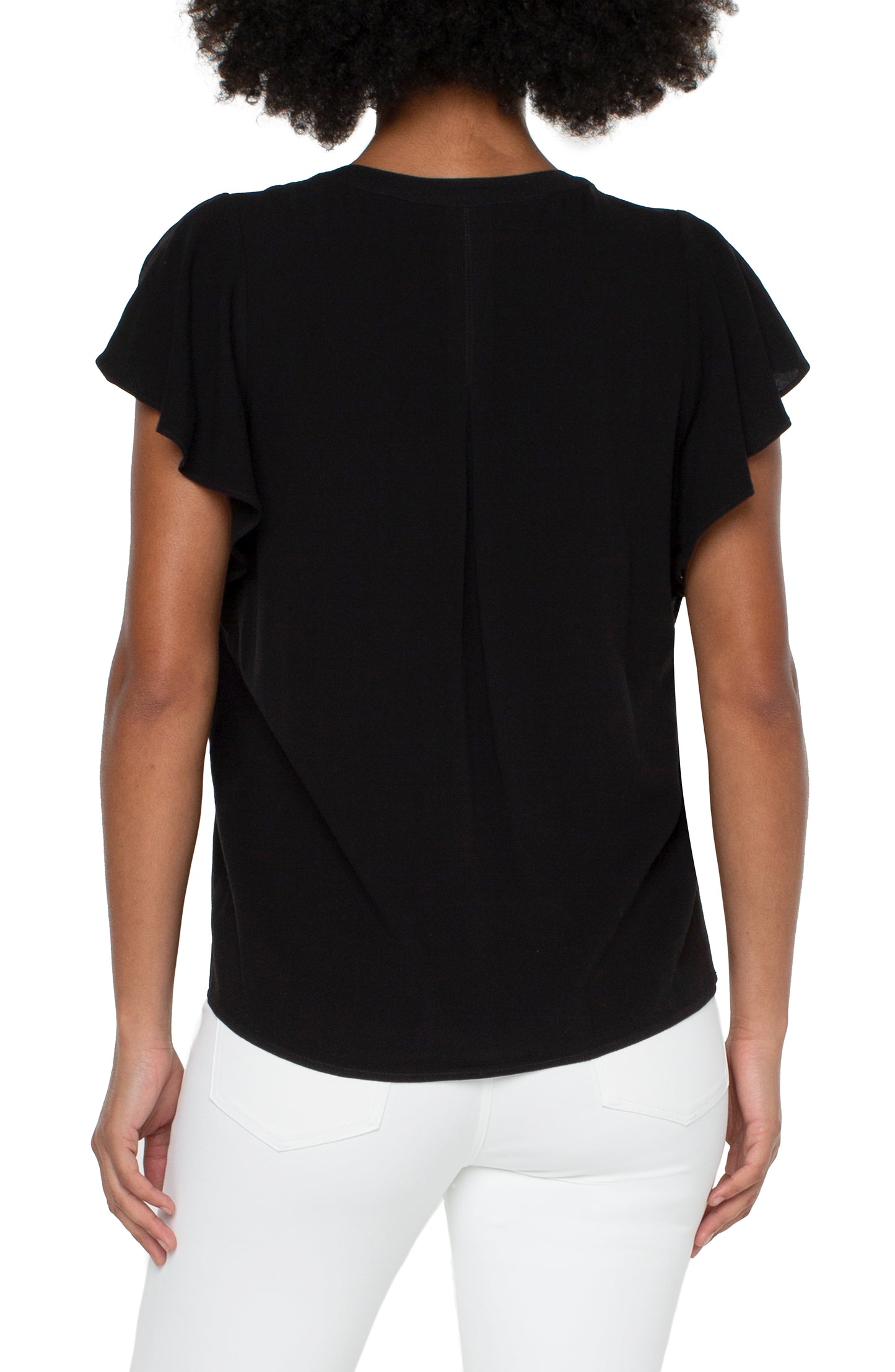Liverpool Flutter Sleeve Popover Blouse with Pin Tuck (solid)