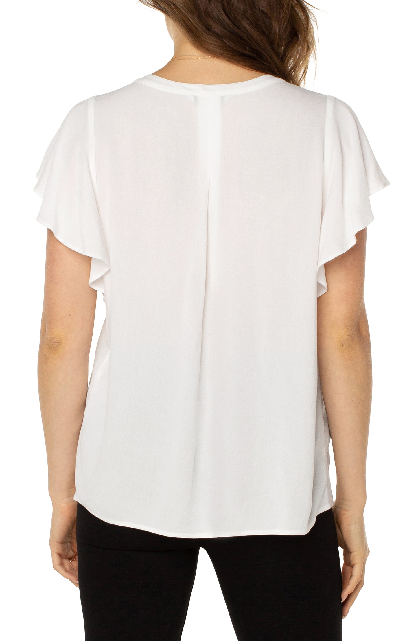 Liverpool Flutter Sleeve Popover Blouse with Pin Tuck (solid)