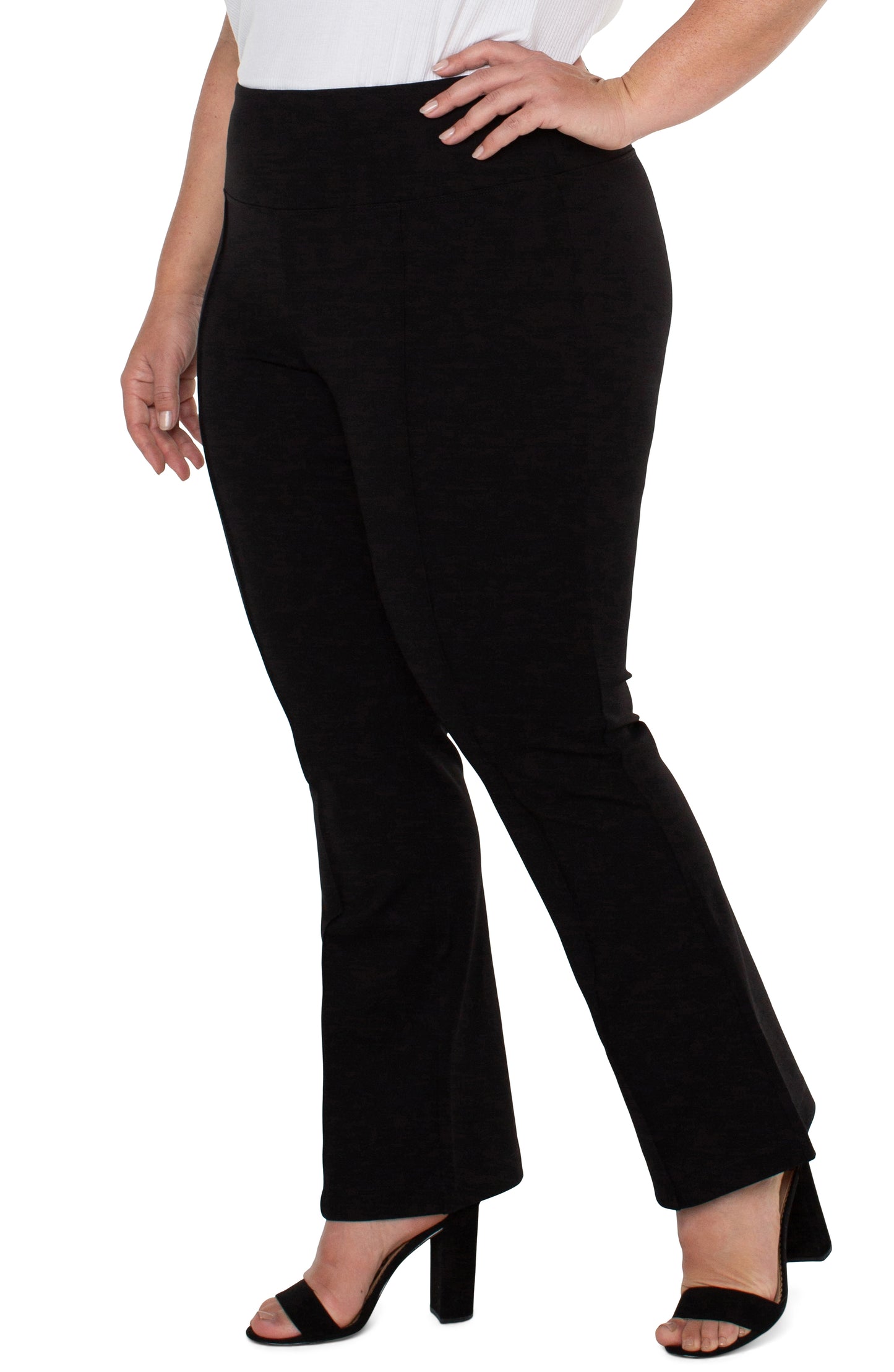 Liverpool pearl full length flare w pintucks plus size (black)
