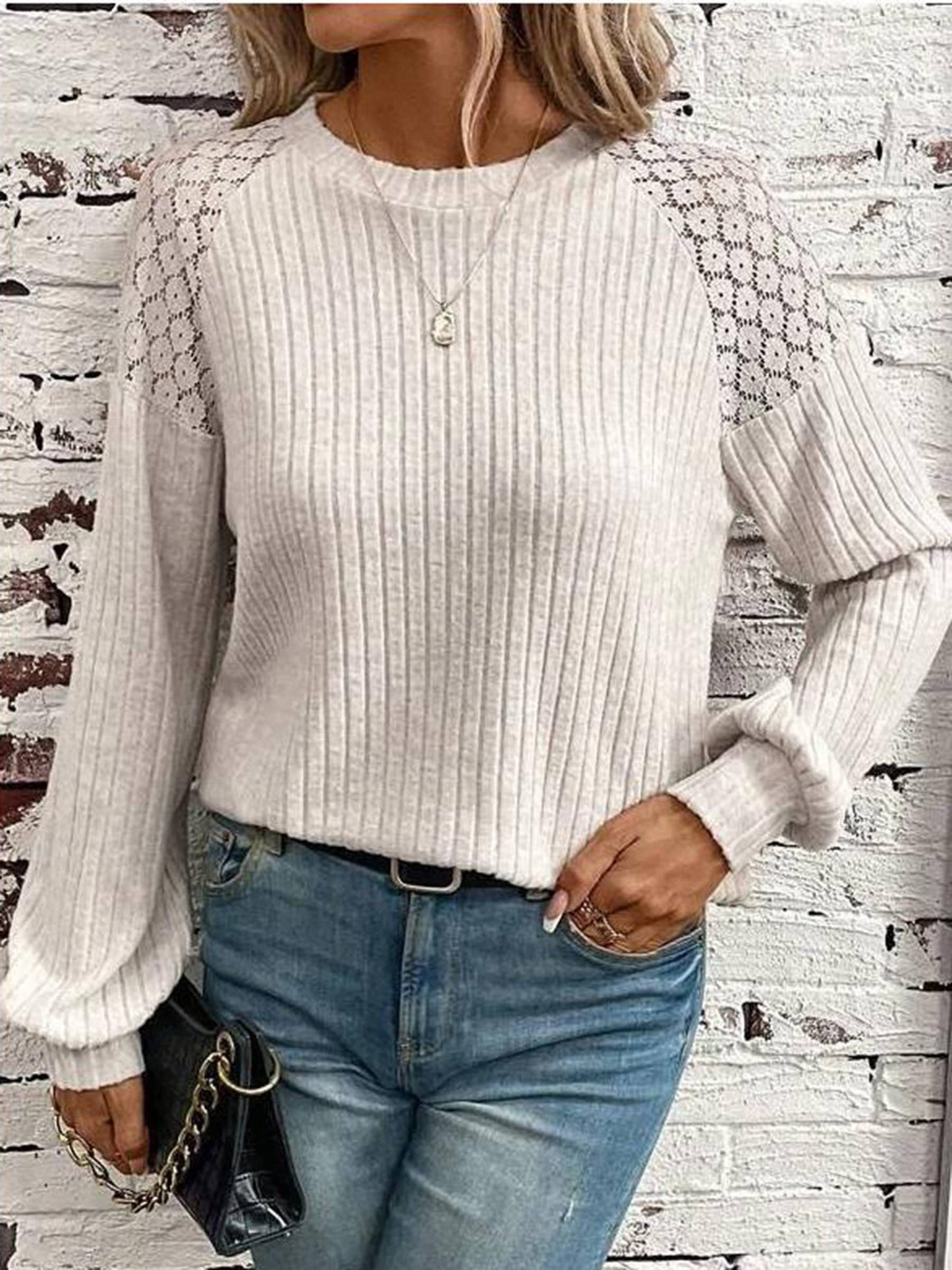 Lace Patchwork Pullover Long Sleeved Sweater
