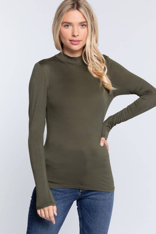 Long Sleeve Mock Neck Rayon Spandex Jersey Top